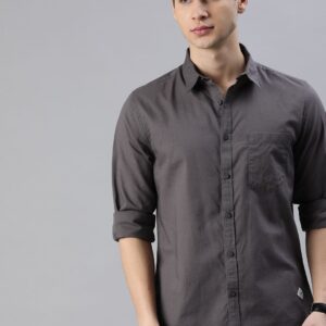 Roadster Men Charcoal Regular Fit Solid Casual Shirt