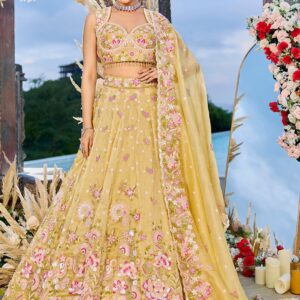 Yellow Embroidered Tissue Sequinned Ready To Wear Lehenga & Blouse With Dupatta