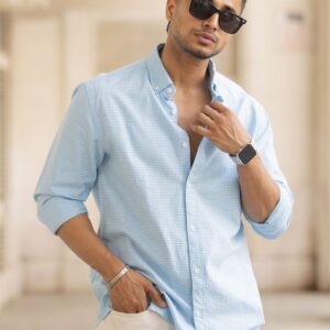 Powerlook Men Spread Collar Micro Checked Cotton Casual Shirt