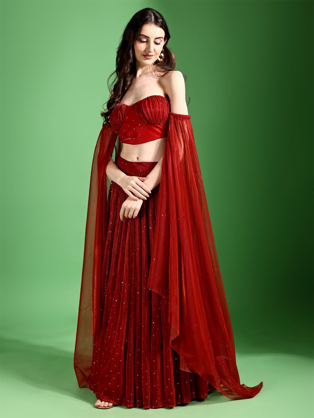 Embellished Beads and Stones Ready to Wear Lehenga & Unstitched Blouse