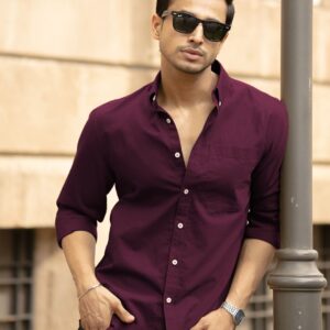 Powerlook Men Button-Down Collar Solid Cotton Casual Shirt