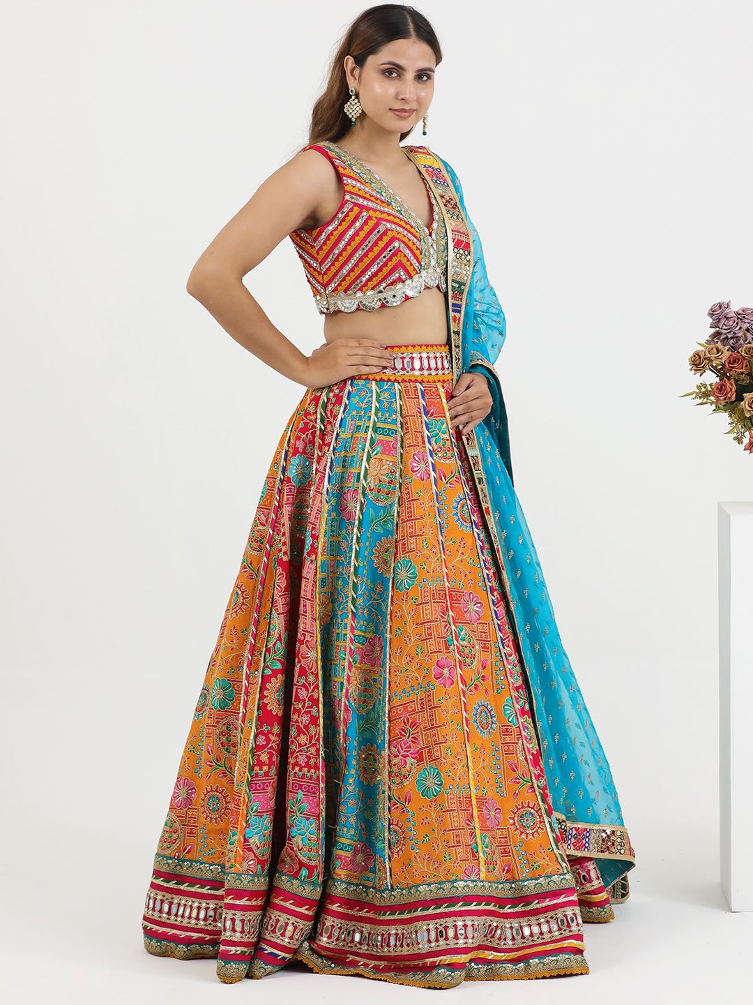 Floral Printed Gotta Patti Ready to Wear Lehenga & Blouse With Dupatta - Image 4