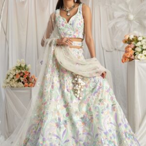 Embroidered Sequinned Net Semi Stitched Lehenga & Unstitched Blouse With Dupatta