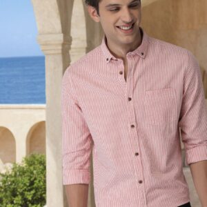 Men Pink & White Slim Fit Striped Casual ShirtMen Pink & White Slim Fit Striped Casual Shirt